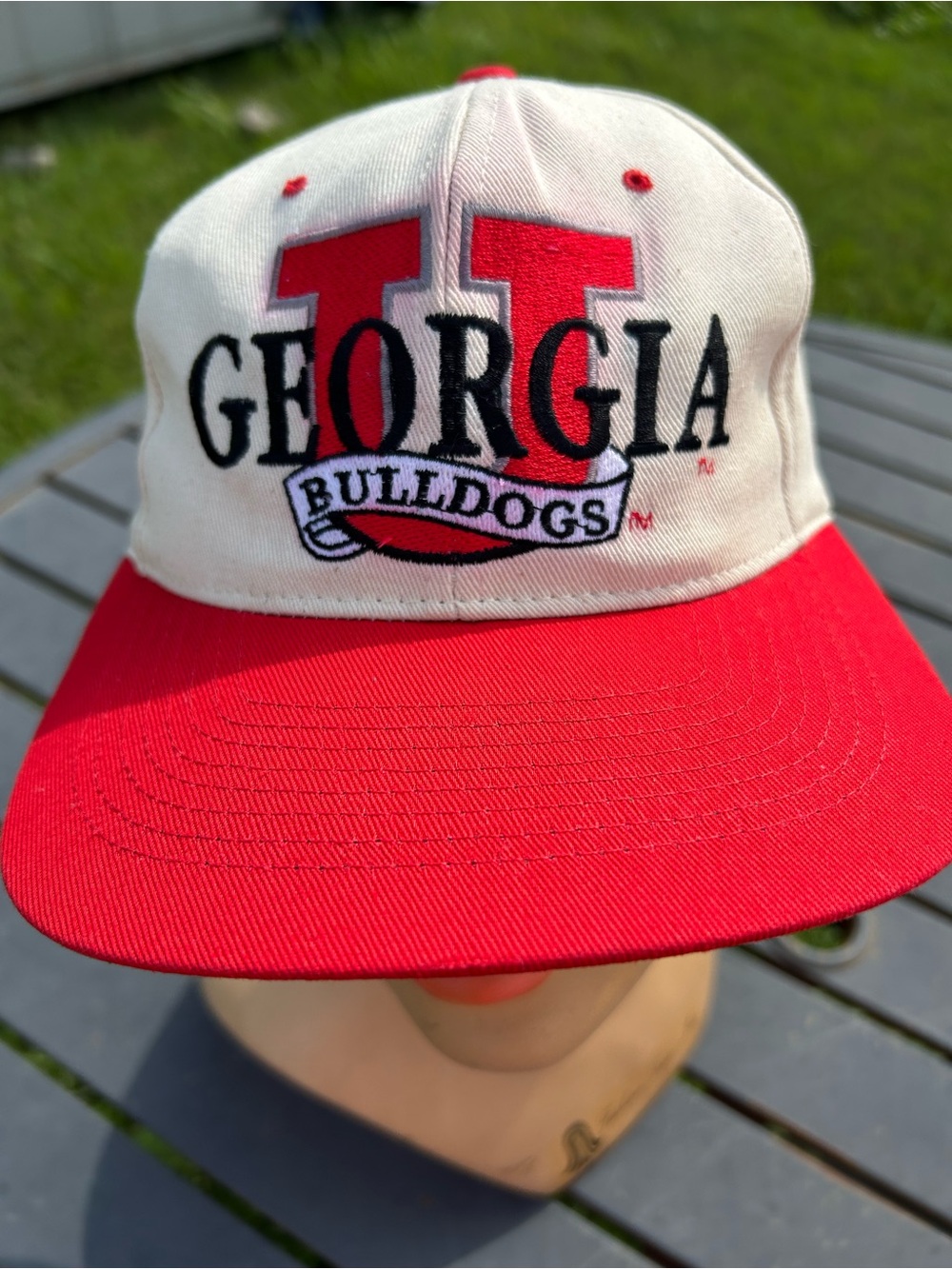 Vintage Georgia Bulldogs Snapback Hat Sports Specialties, White Crown Red Brim